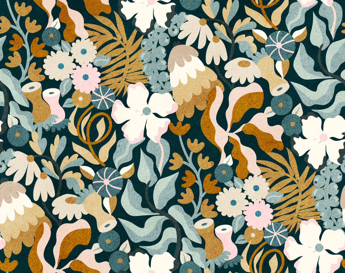 Retro Earthy Floral Bloom Wallpaper⁠ in your room — zoomed