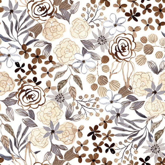 Rustic Sepia Floral Field Wallpaper⁠