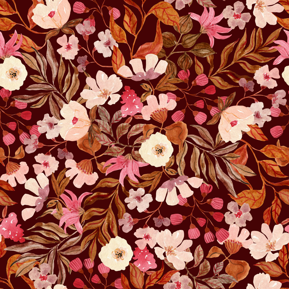 Autumn Garden Watercolor Blooms Wallpaper⁠ in your room — zoomed