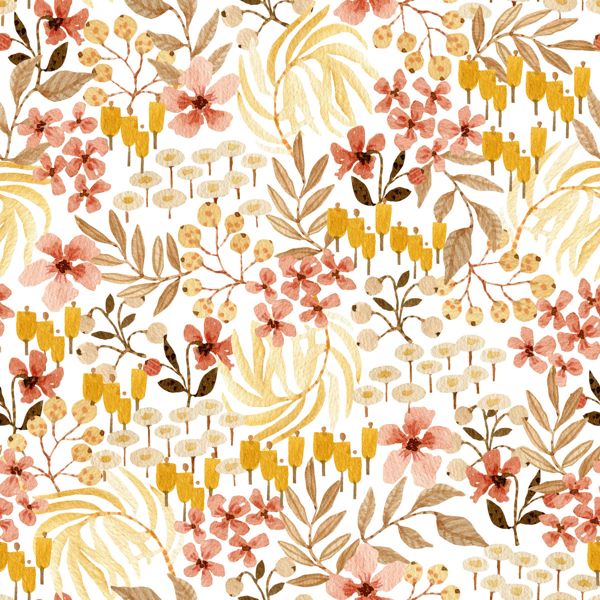 Rustic Earthy Flora Pattern Wallpaper⁠ in your room — zoomed