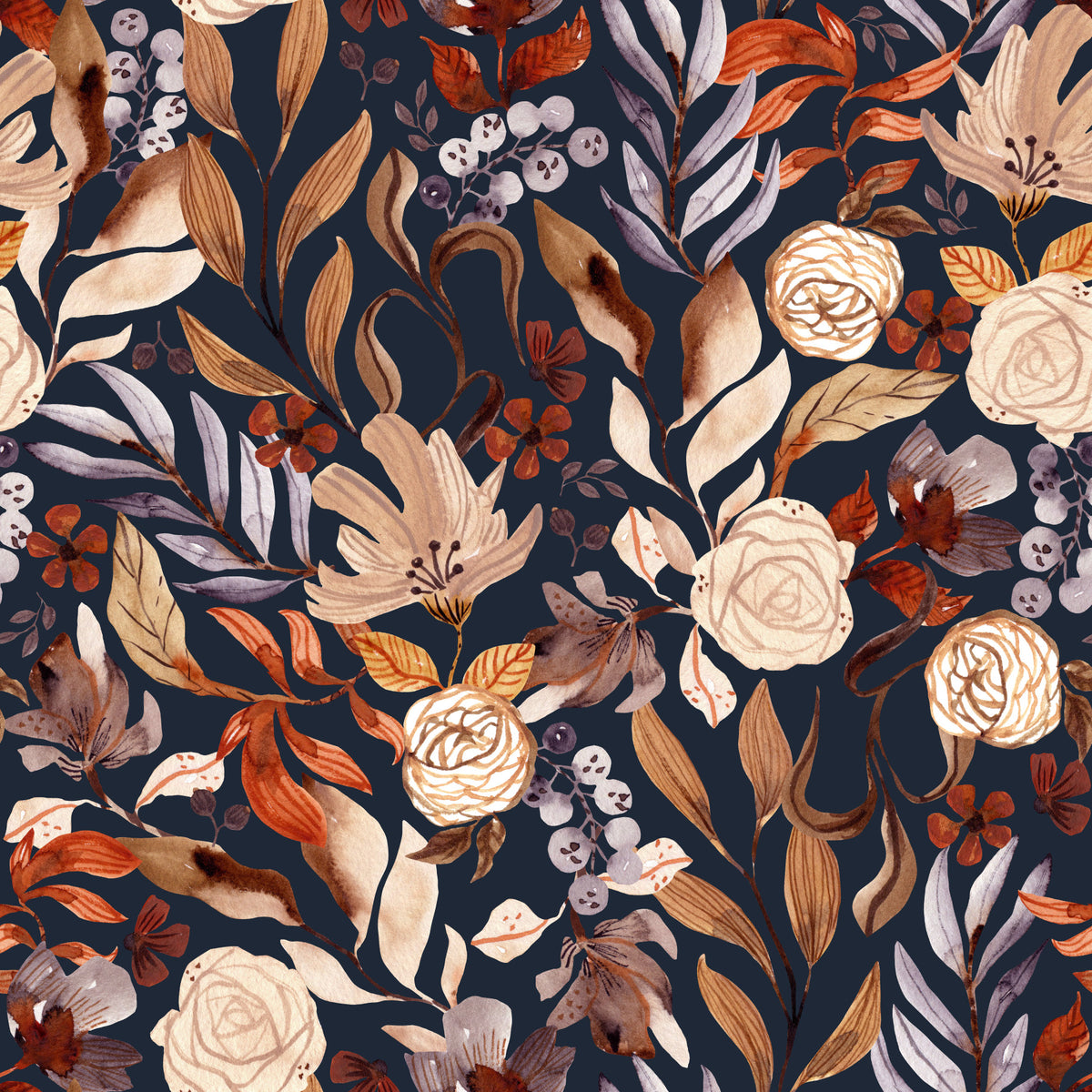 Autumn Botanical Twilight Blooms Wallpaper⁠ in your room — zoomed