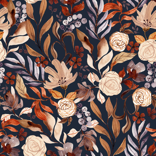 Autumn Botanical Twilight Blooms Wallpaper⁠