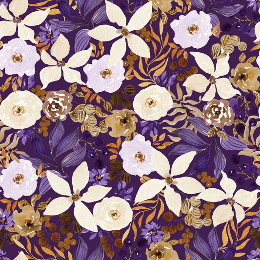 Rustic Cream and Purple Floral Repeat Wallpaper⁠