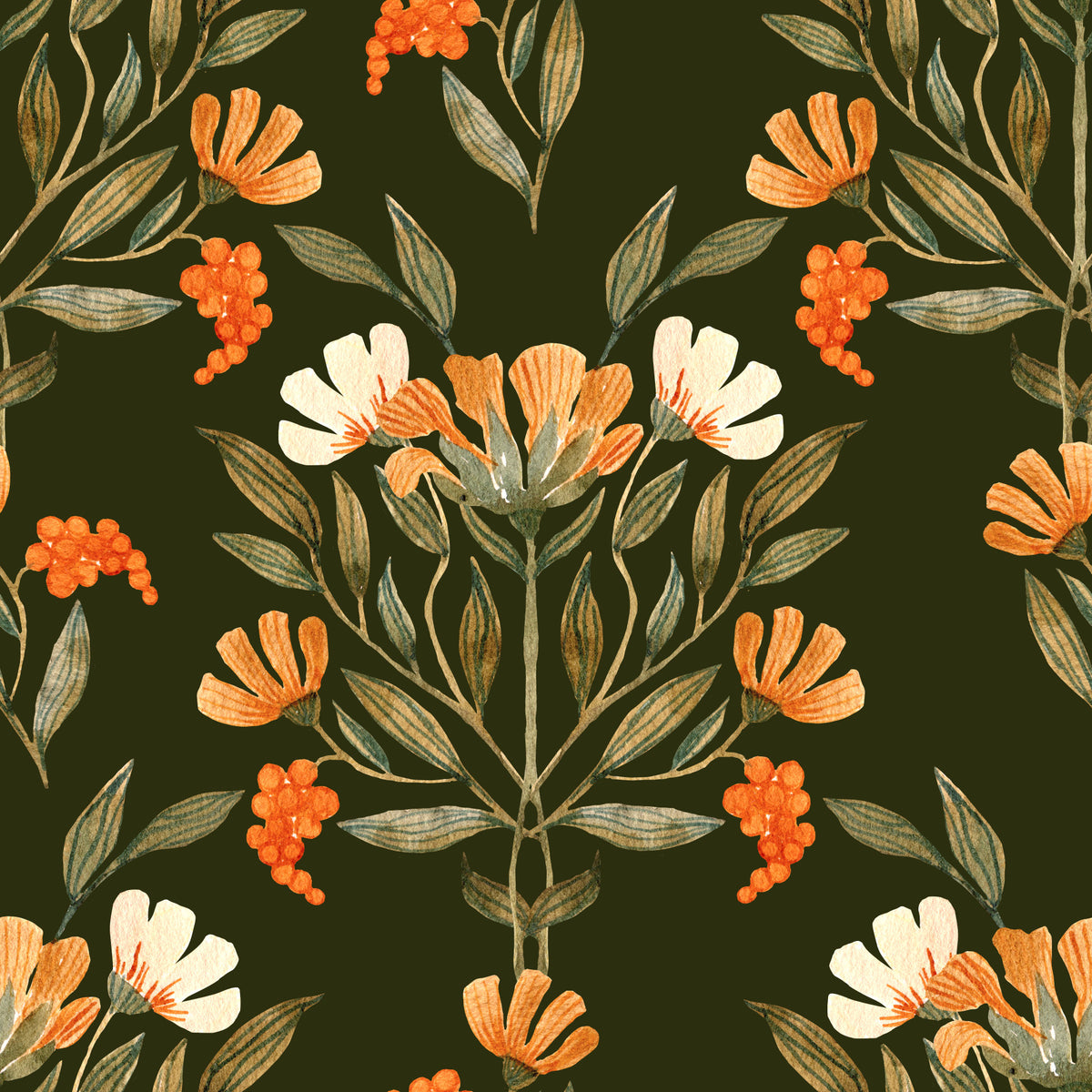 Autumnal Meadow Trail Pattern Wallpaper⁠ in your room — zoomed