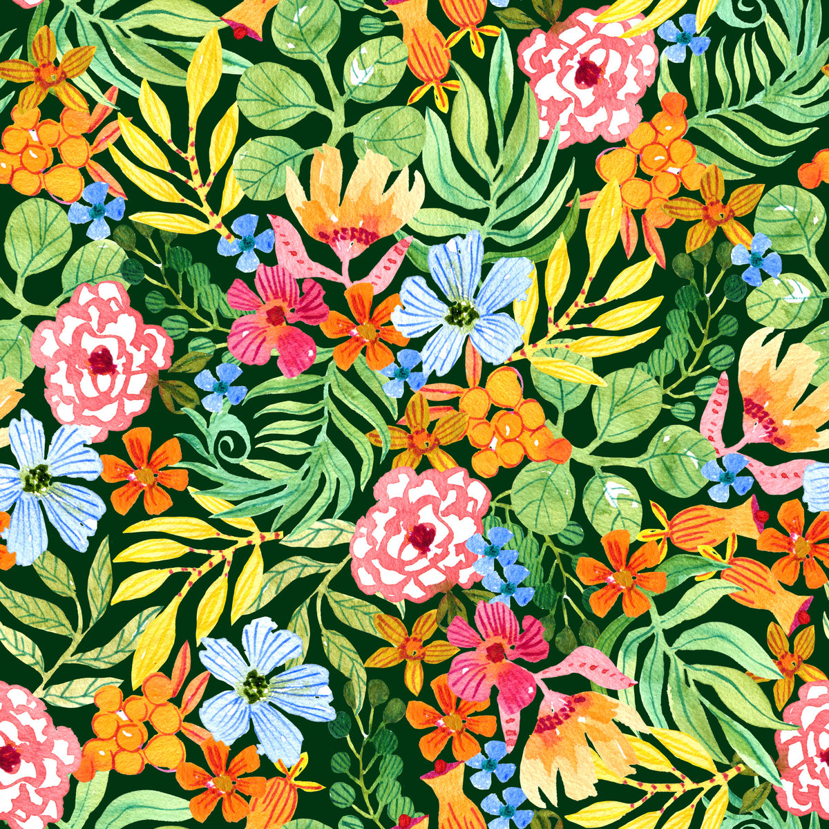 Vibrant Botanical Garden Illustration Wallpaper⁠ in your room — zoomed