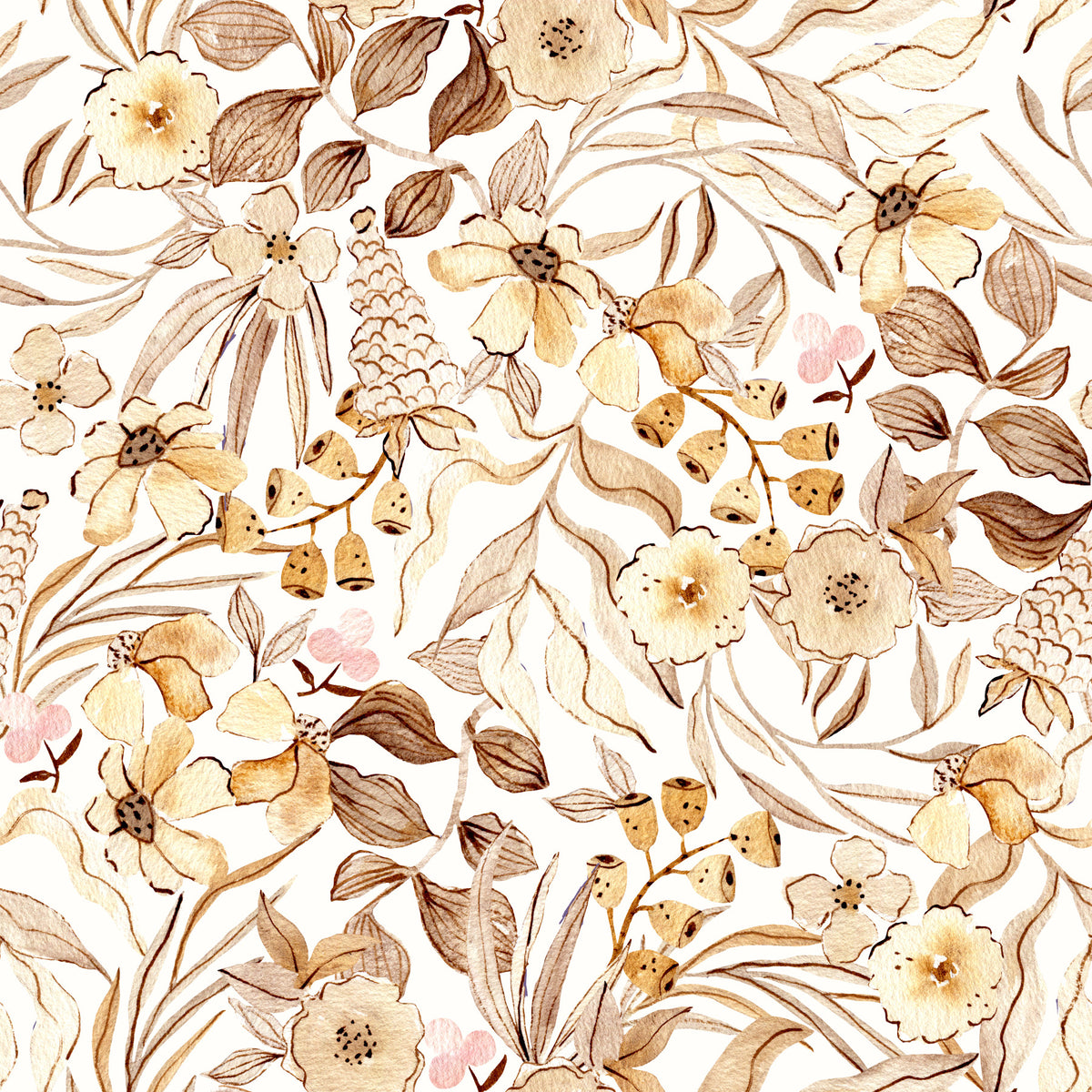 Rustic Earthy Botanical Meadow Wallpaper⁠ in your room — zoomed
