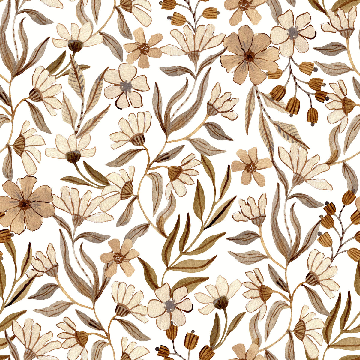 Neutral Watercolor Floral Sketch Wallpaper⁠ in your room — zoomed