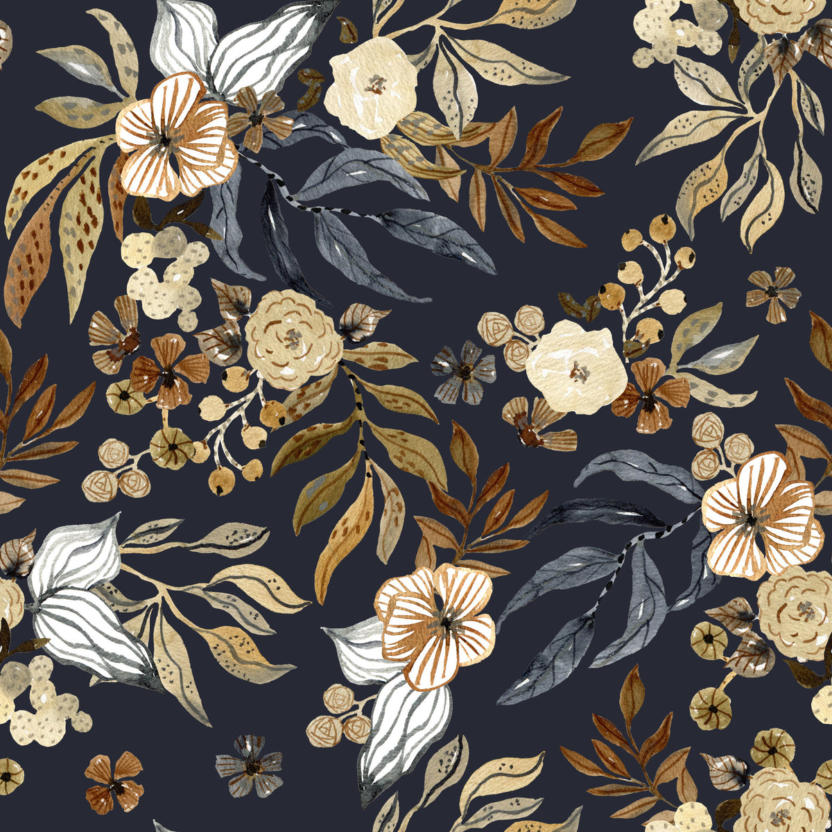 Dark Botanical Floral Illustration Wallpaper⁠ in your room — zoomed
