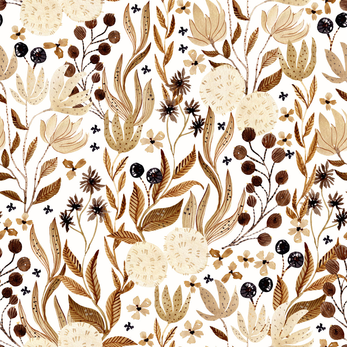 Autumn Meadow Botanical Sketch Wallpaper⁠ in your room — zoomed