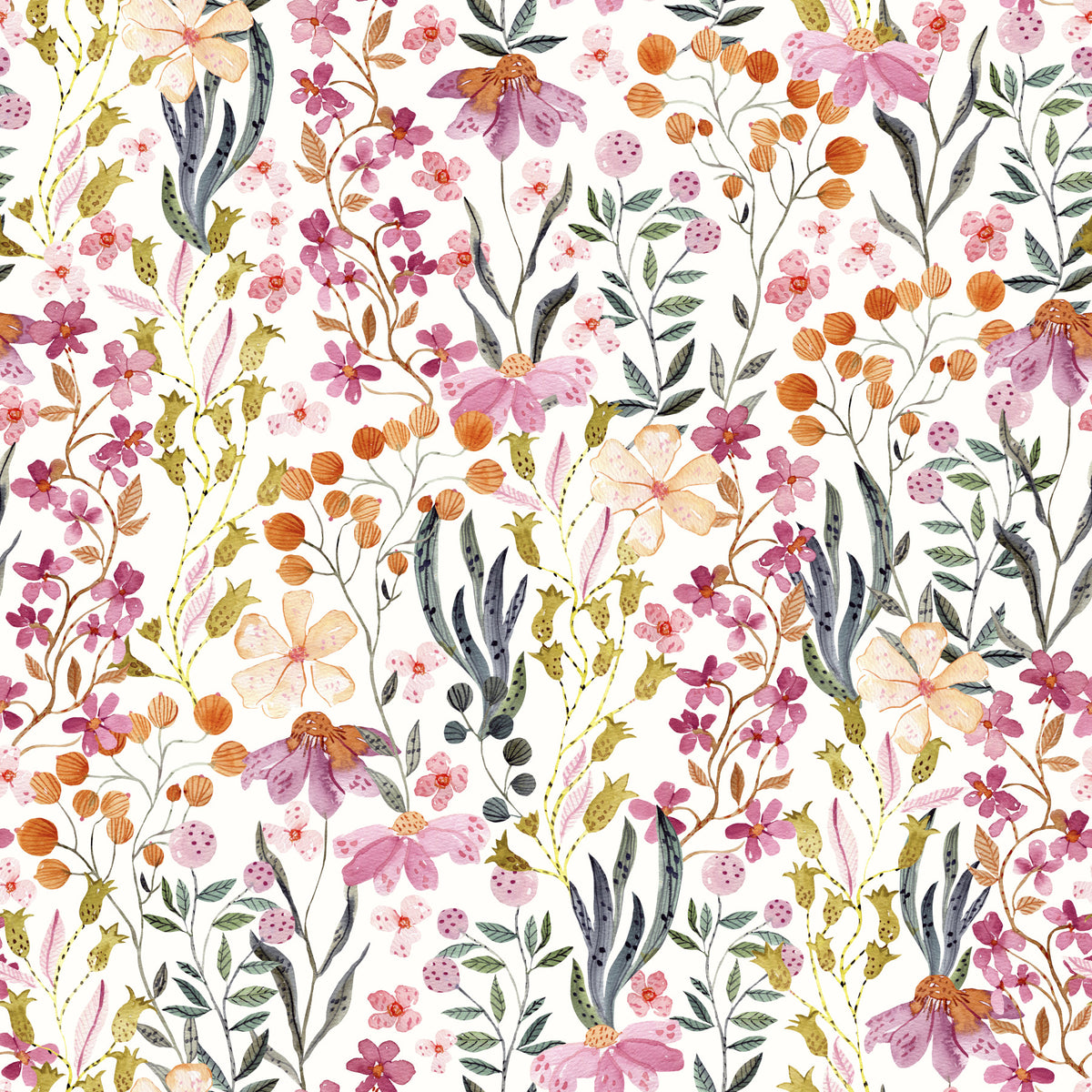 Watercolor Meadow Blooms Wallpaper⁠ in your room — zoomed