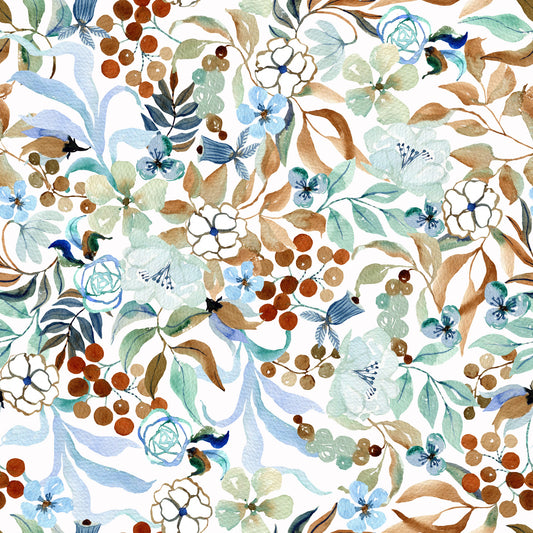 Soft Sage and Blue Meadow Pattern Wallpaper⁠