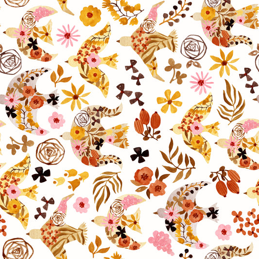 Rustic Floral Bird Flight Wallpaper⁠