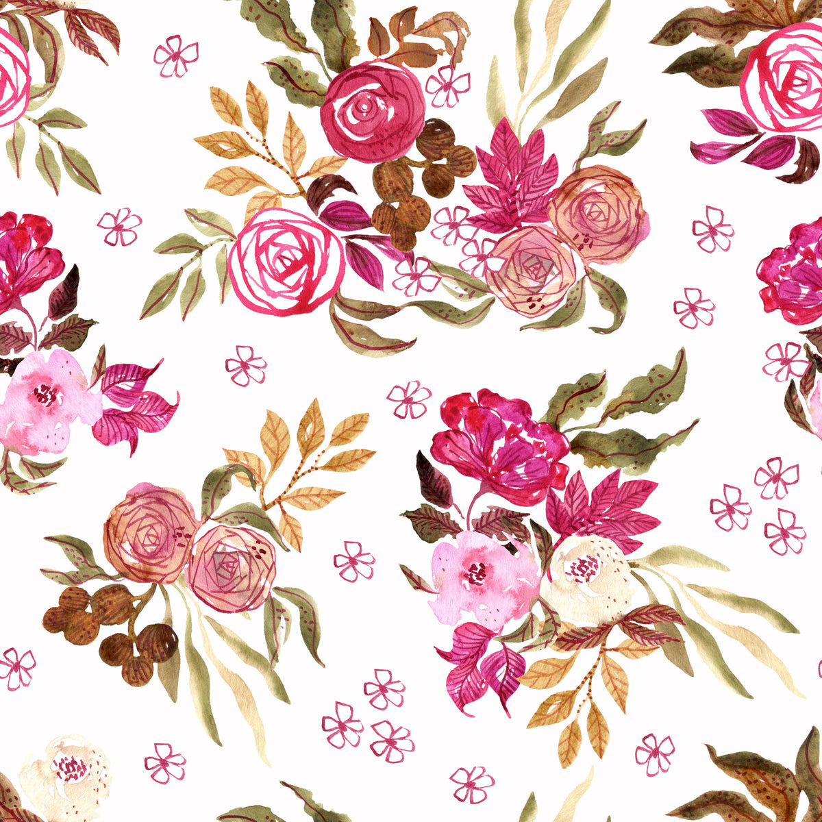Crimson Rose Watercolor Bouquet Wallpaper⁠ in your room — zoomed