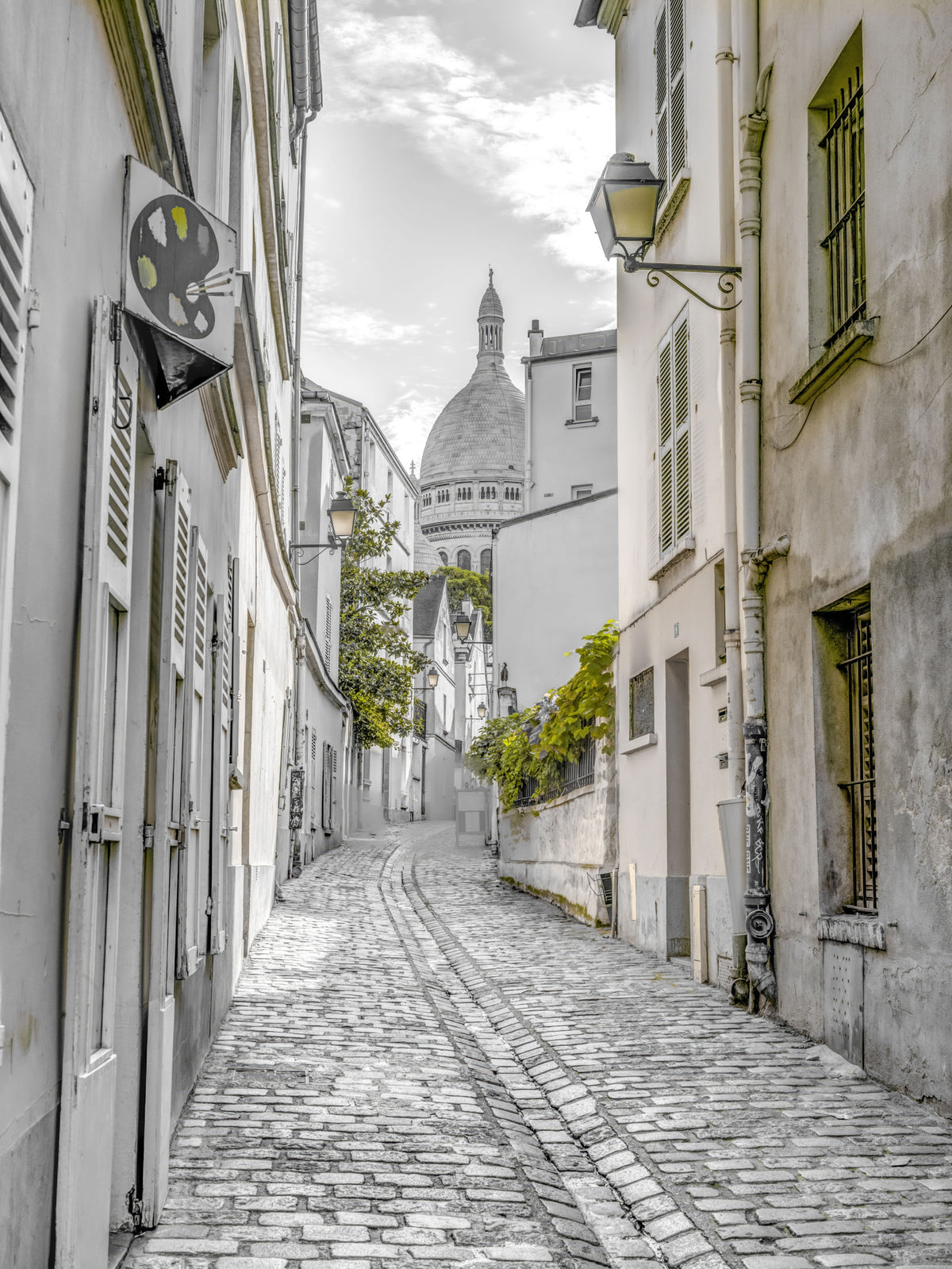 Montmartre Cobbled Parisian Alleyway Wall Mural in your room — zoomed