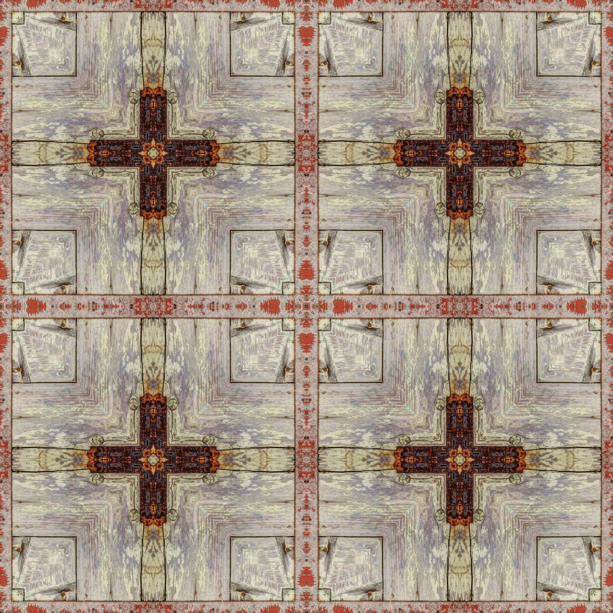 Aged Industrial Grid with Cross Overlay Wallpaper⁠ in your room — zoomed