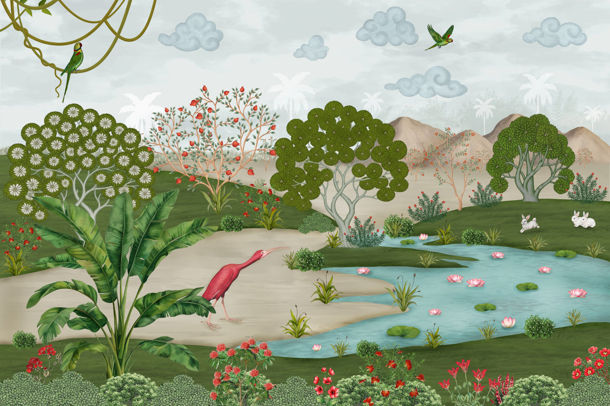 Enchanted Riverbank Flora Wall Mural in your room — zoomed
