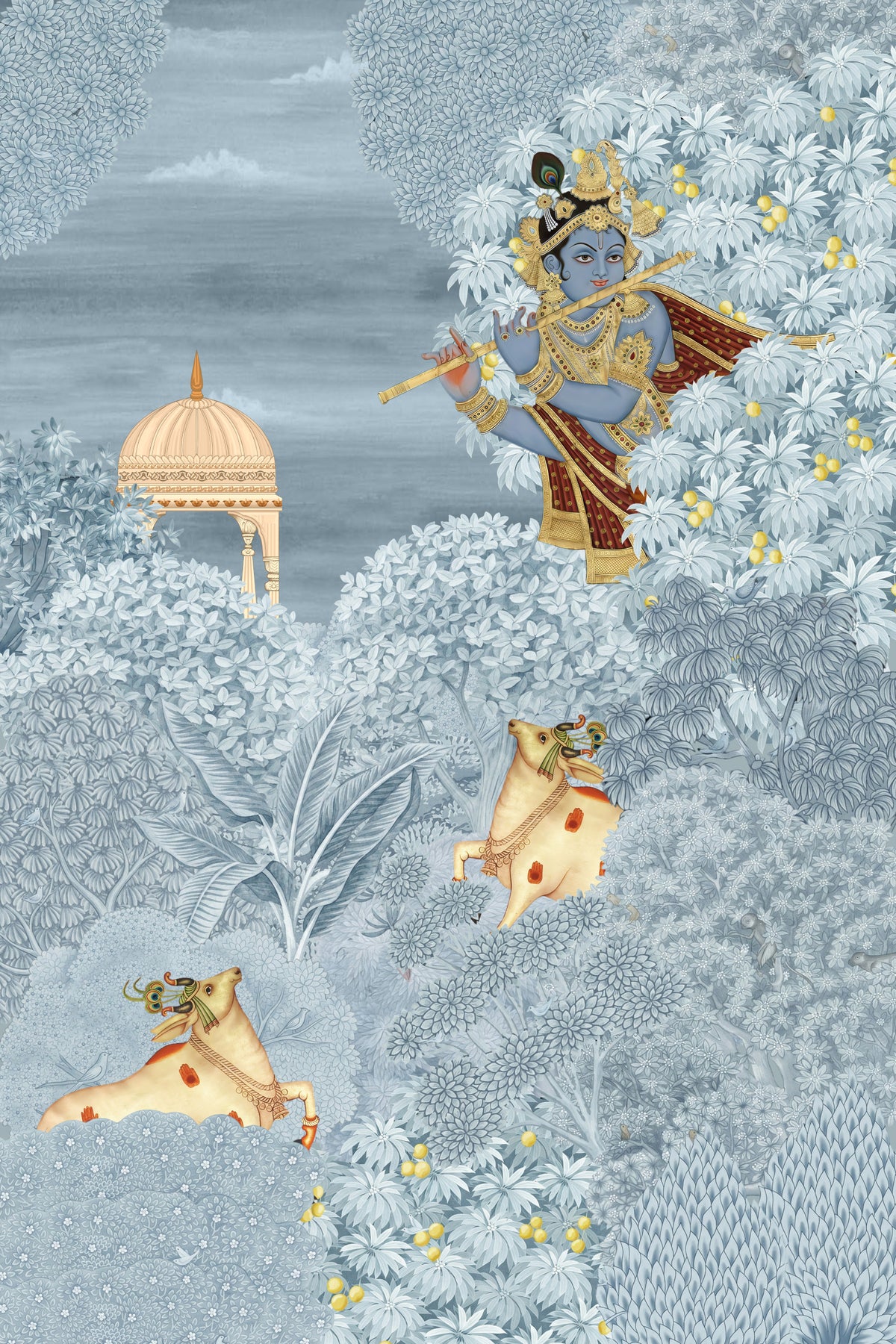 Krishna Enchanted Forest Wall Mural in your room — zoomed