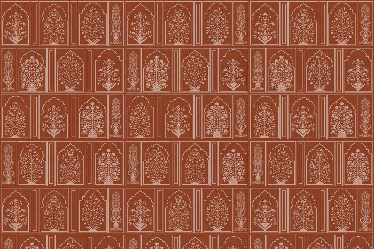 Mughal Terracotta Floral Archway Wall Mural