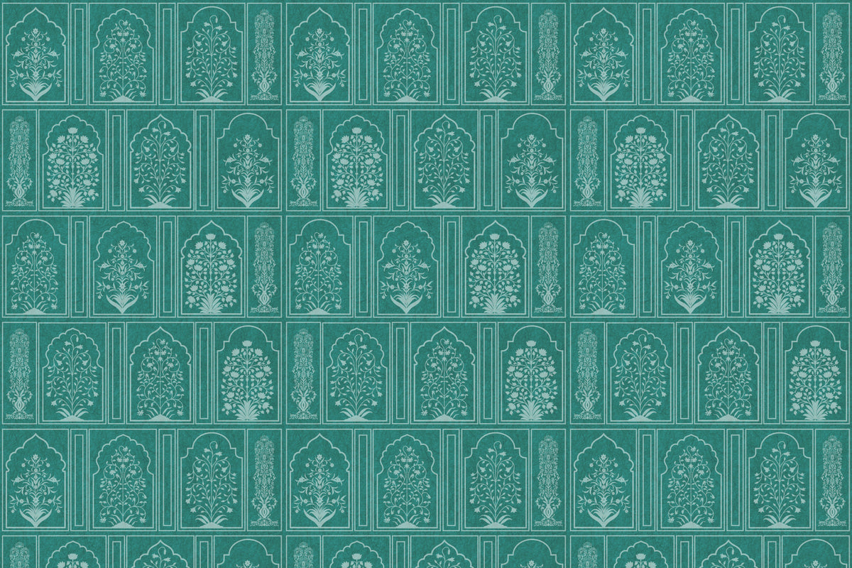Mughal Garden Teal Archways Wall Mural in your room — zoomed