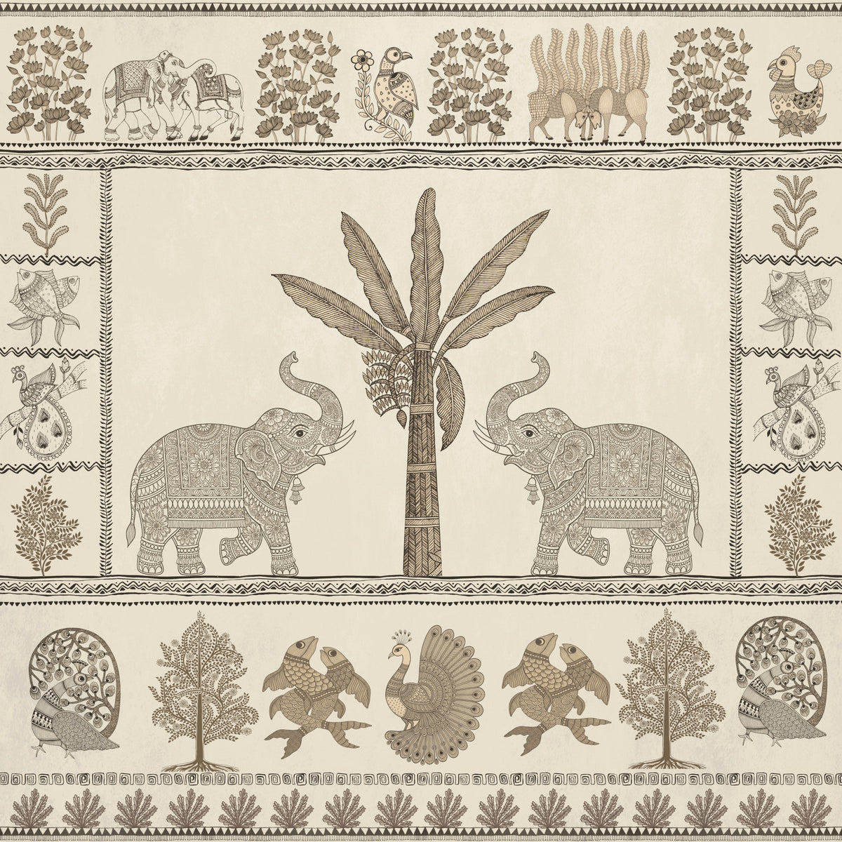 Indian Heritage Elephant and Tree Scene Wall Mural in your room — zoomed