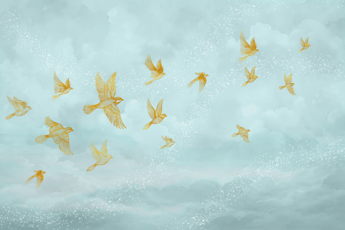 Golden Aviary Flight Wall Mural in your room — zoomed