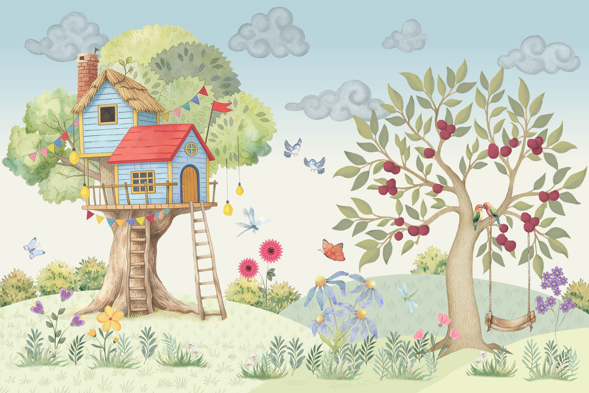 Whimsical Treehouse Garden Adventure Wall Mural in your room — zoomed