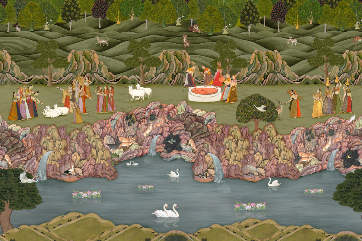 Mughal Garden Serenade Wall Mural in your room — zoomed