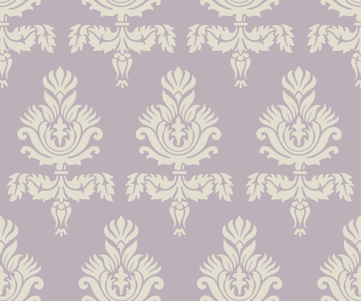 Lilac Heritage Damask Motif Wallpaper⁠ in your room — zoomed