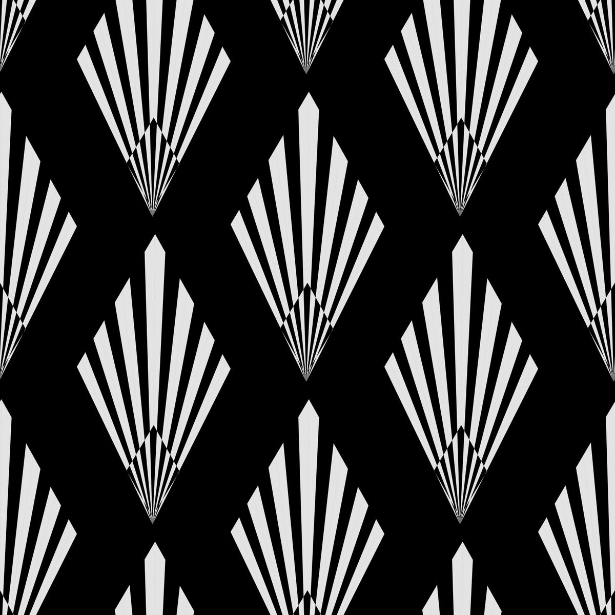Monochromatic Art Deco Fan Pattern Wallpaper⁠ in your room — zoomed