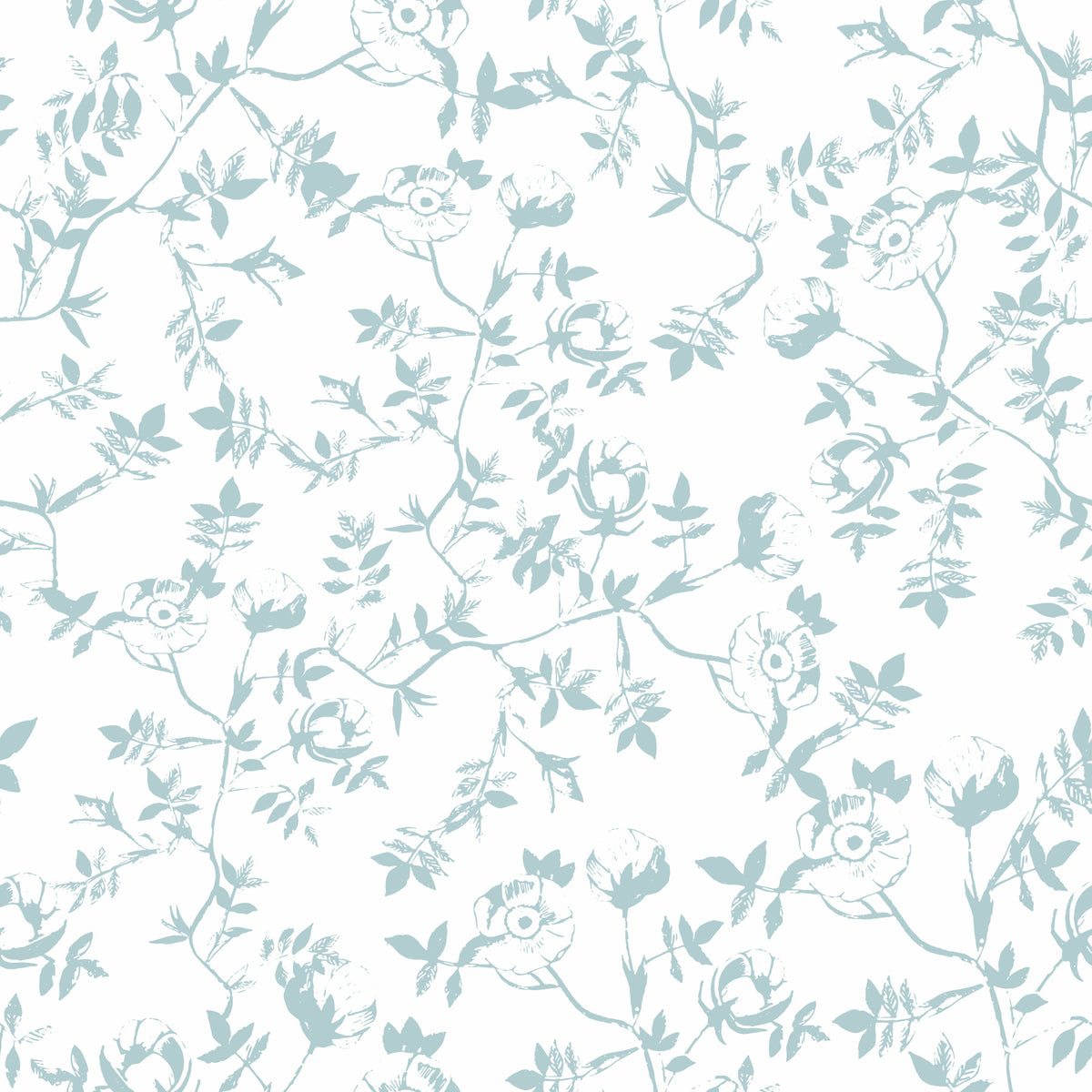 Serene Blue Floral Sketch Wallpaper⁠ in your room — zoomed