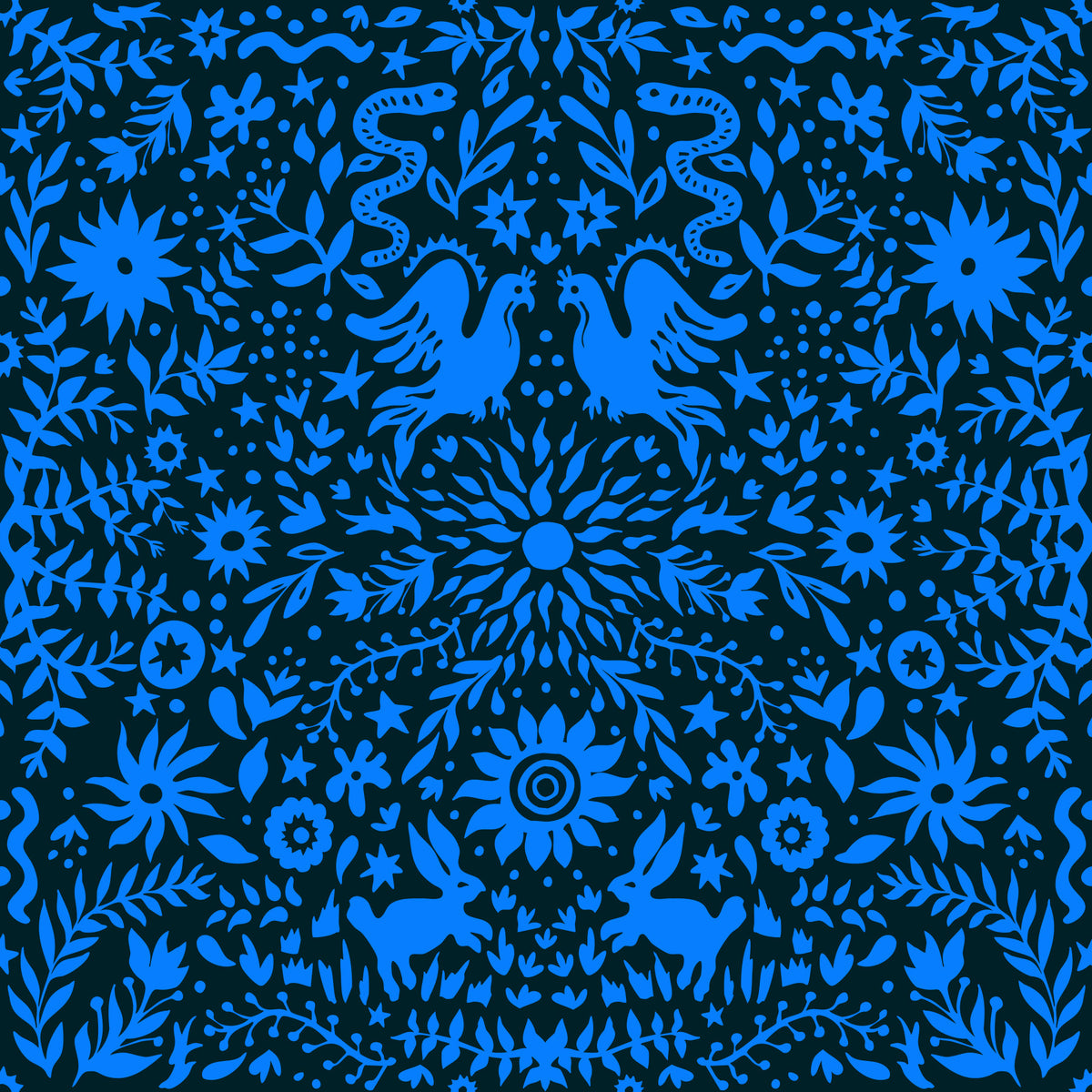 Cobalt Folklore Folk Art Pattern Wallpaper⁠