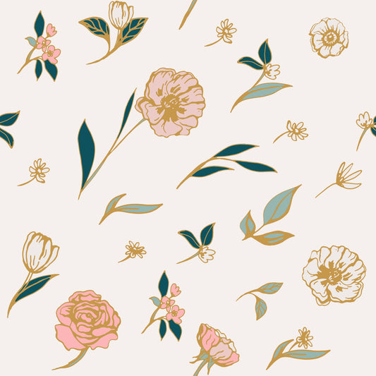 Soft Blush Floral Sketch Wallpaper⁠