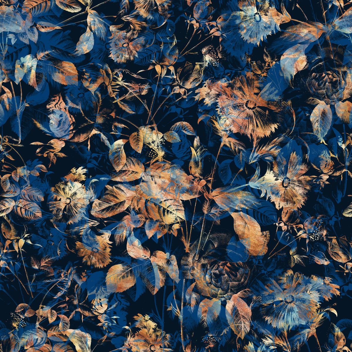 Rustic Bronze & Navy Garden Wallpaper⁠ in your room — zoomed