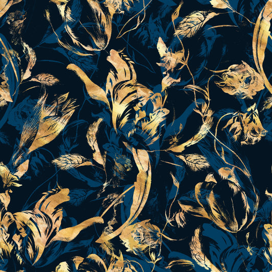 Midnight Flora Brushwork Wallpaper⁠