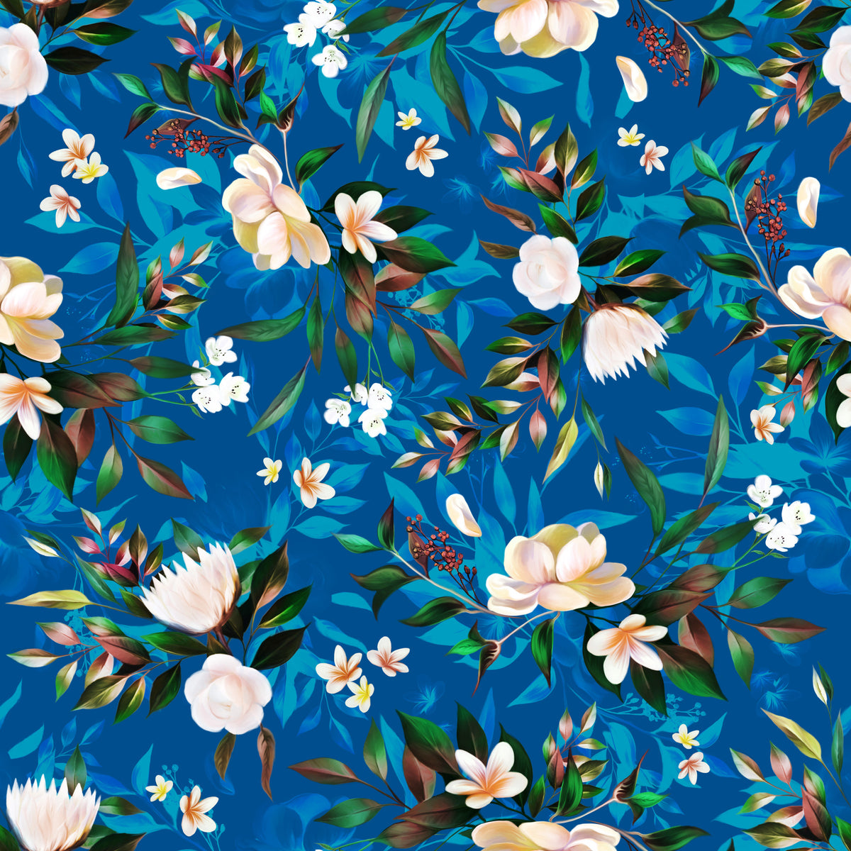 Deep Indigo Botanical Bloom Wallpaper⁠ in your room — zoomed