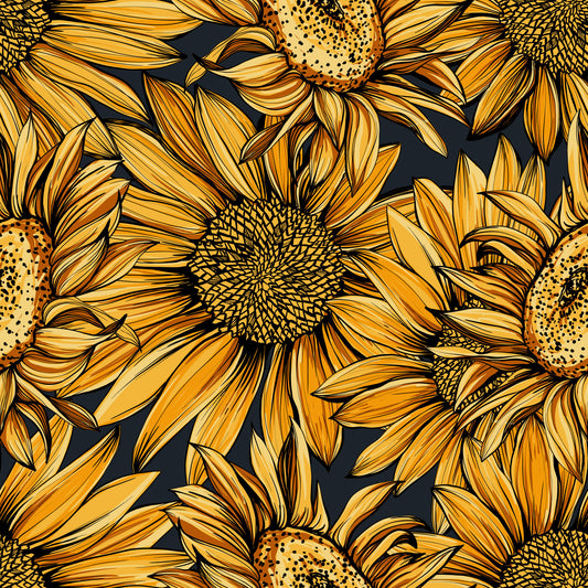 Golden Sunflower Botanical Illustration Wallpaper⁠