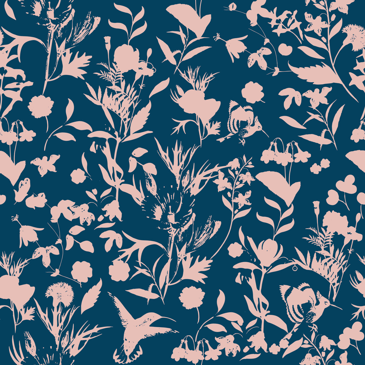 Midnight Flora Silhouette Wallpaper⁠ in your room — zoomed