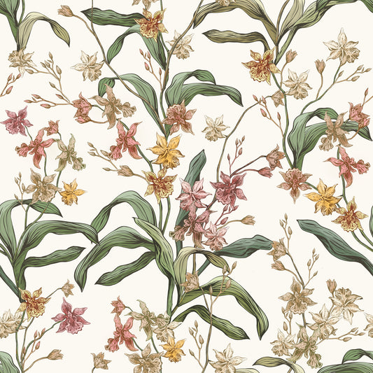 Vintage Botanical Orchid Trail Wallpaper⁠
