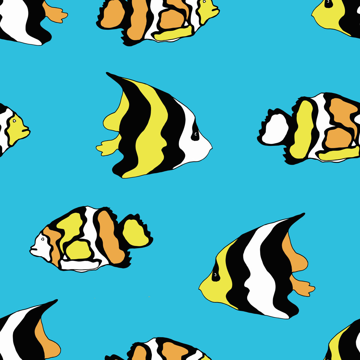 Tropical Fish Playful Ocean Pattern Wallpaper⁠ in your room — zoomed