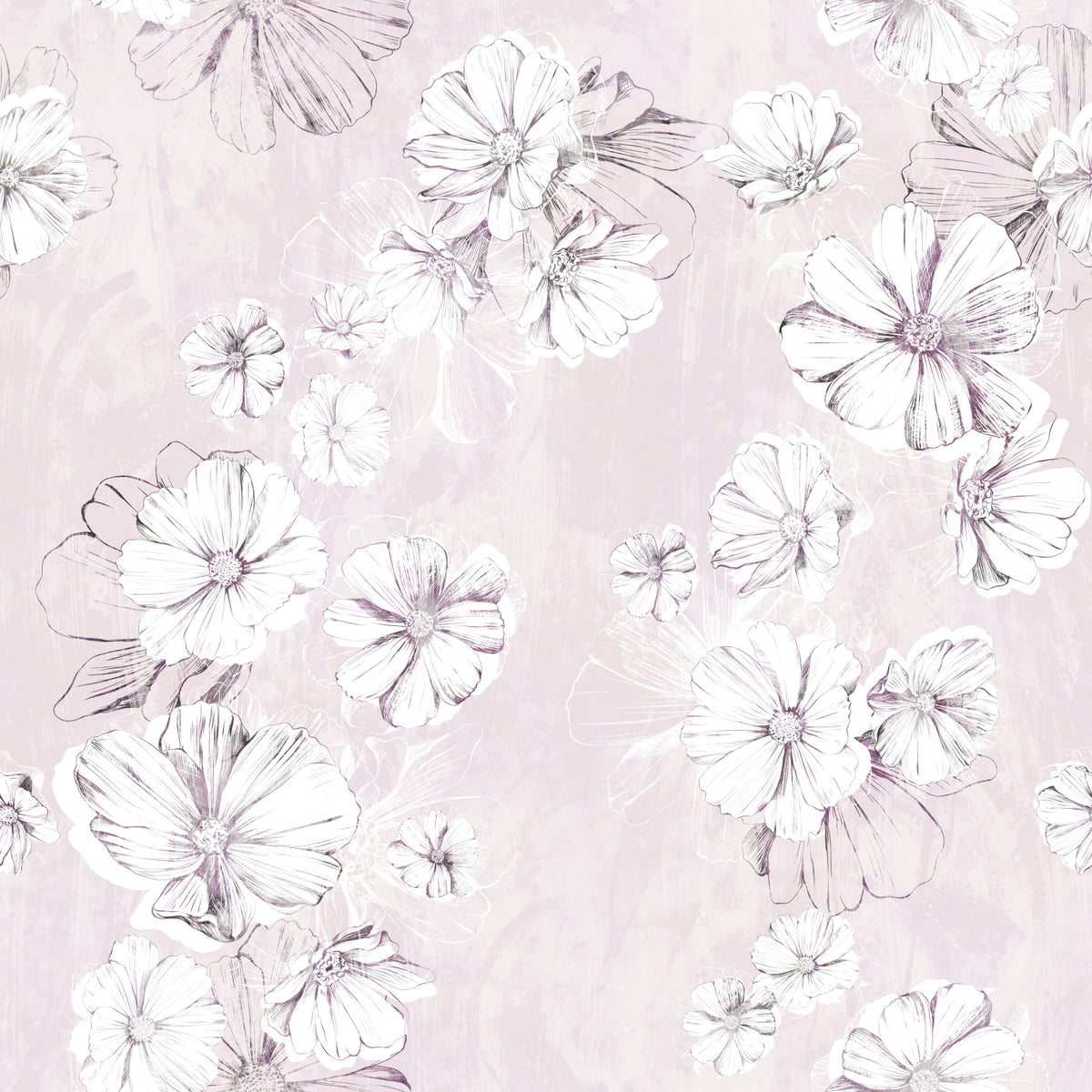 Soft Blush Botanical Illustration Wallpaper⁠