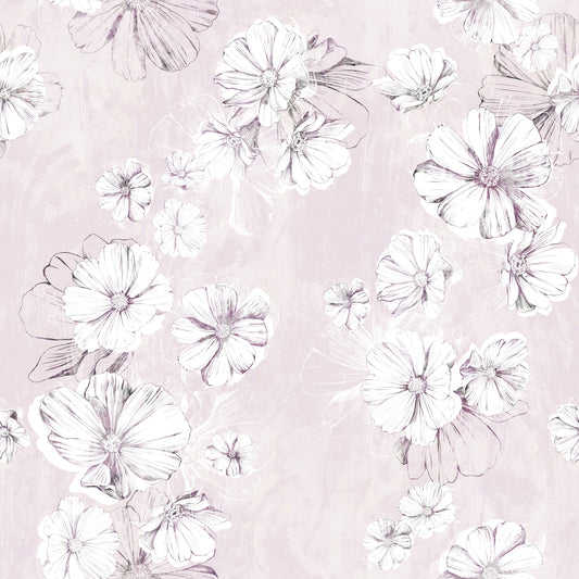 Soft Blush Botanical Illustration Wallpaper⁠