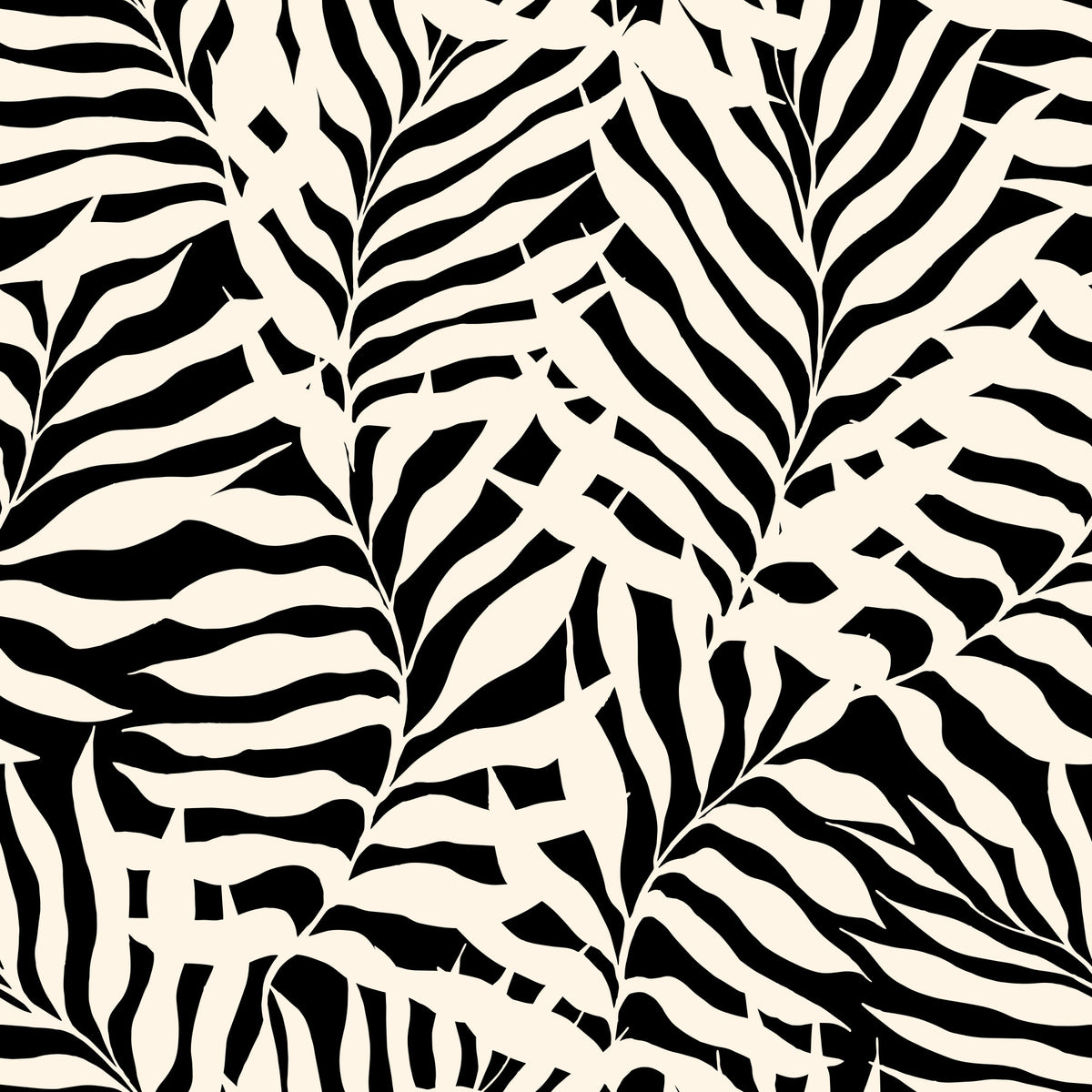 Cream and Black Palm Leaf Botanical Wallpaper⁠ in your room — zoomed