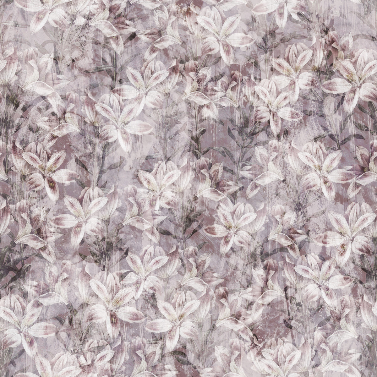 Vintage Lilac Floral Sketch Wallpaper⁠ in your room — zoomed