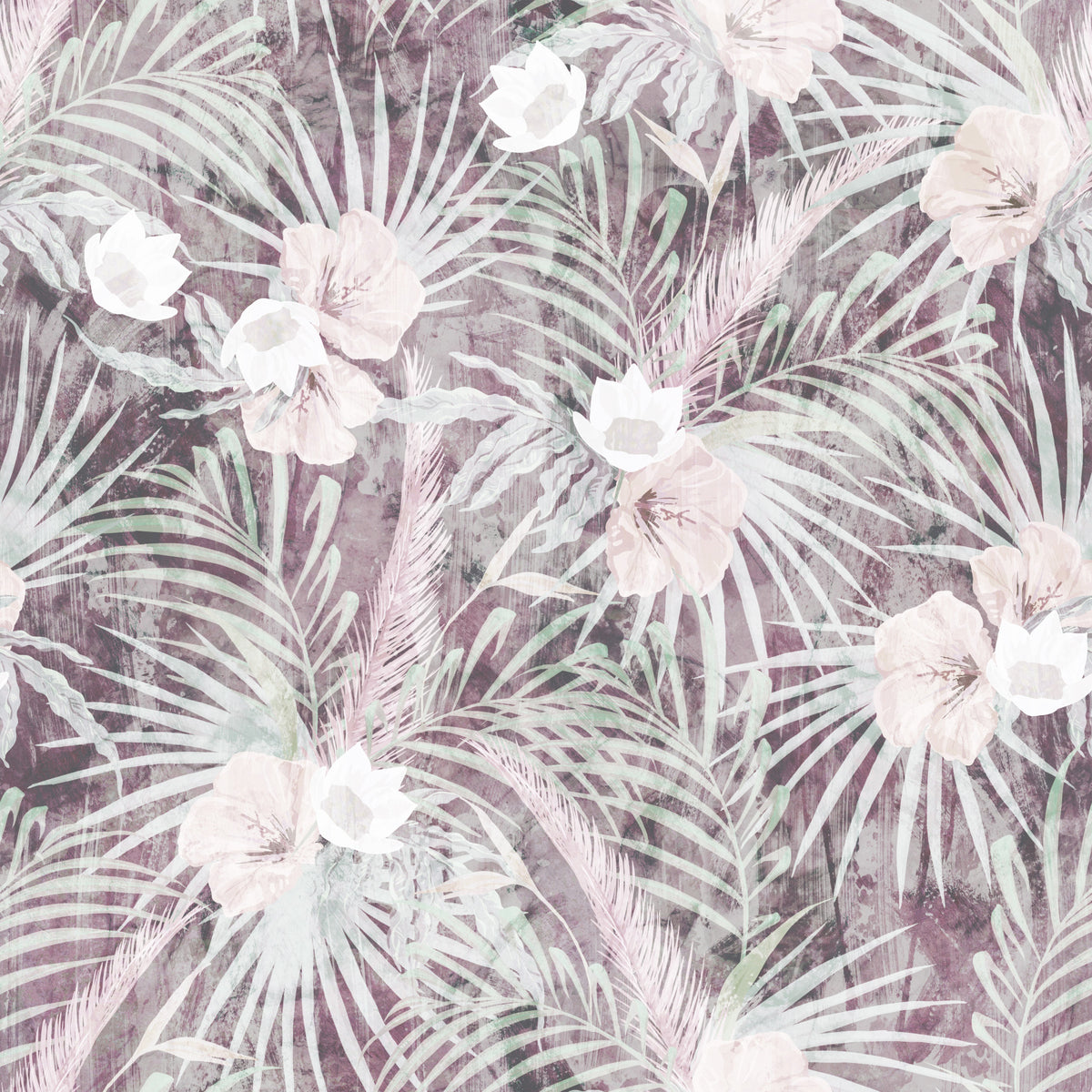 Muted Tropical Palm and Floral Drift Wallpaper⁠ in your room — zoomed
