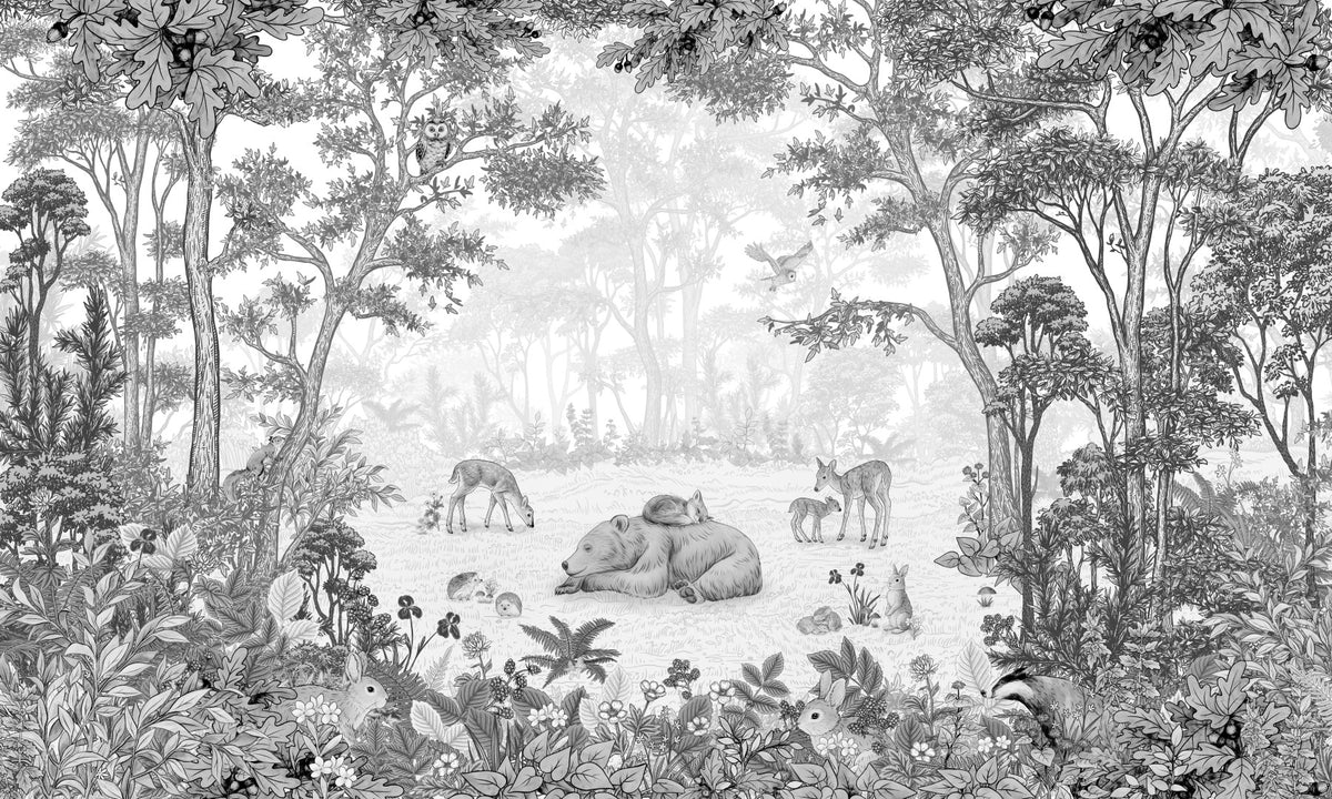 Enchanted Woodland Wildlife Scene Wall Mural in your room — zoomed