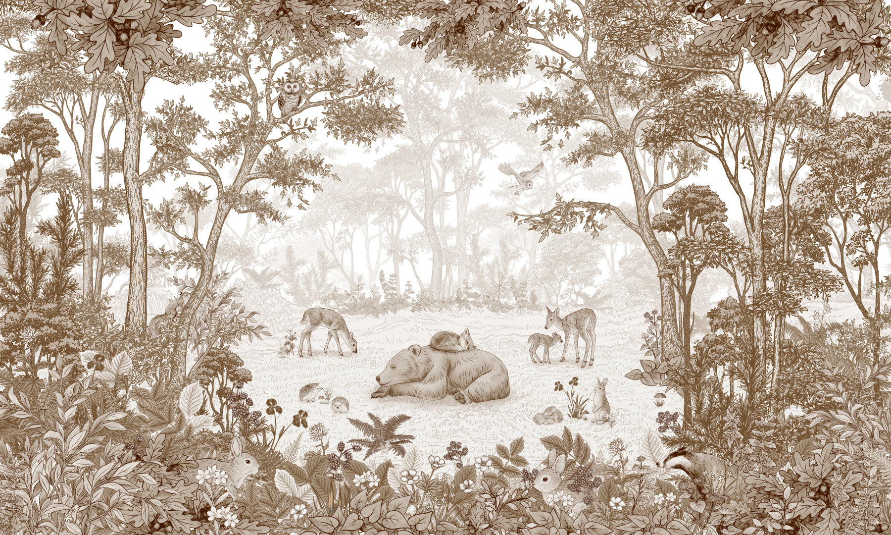 Enchanted Woodland Wildlife Scene Wall Mural