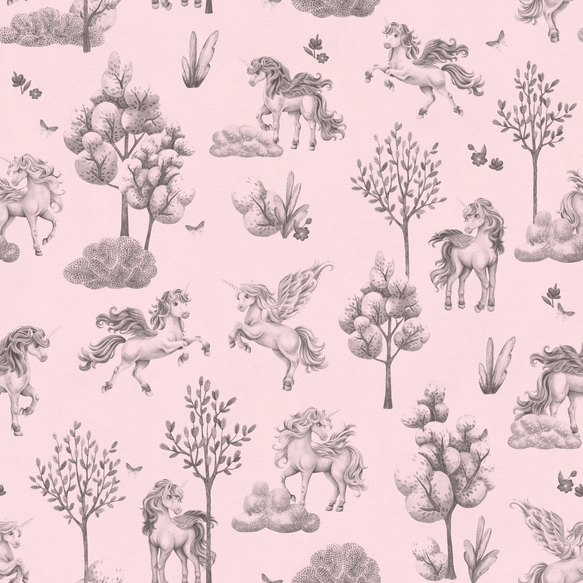 Enchanted Unicorn Forest in Blush Wallpaper⁠ in your room — zoomed