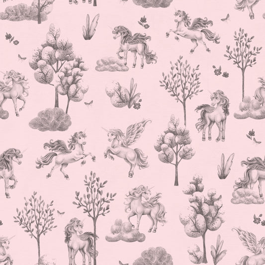 Enchanted Unicorn Forest in Blush Wallpaper⁠