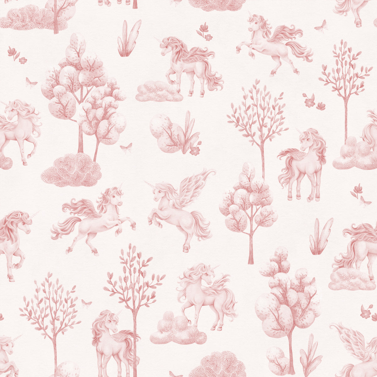 Enchanted Blush Unicorn Meadow Wallpaper⁠ in your room — zoomed