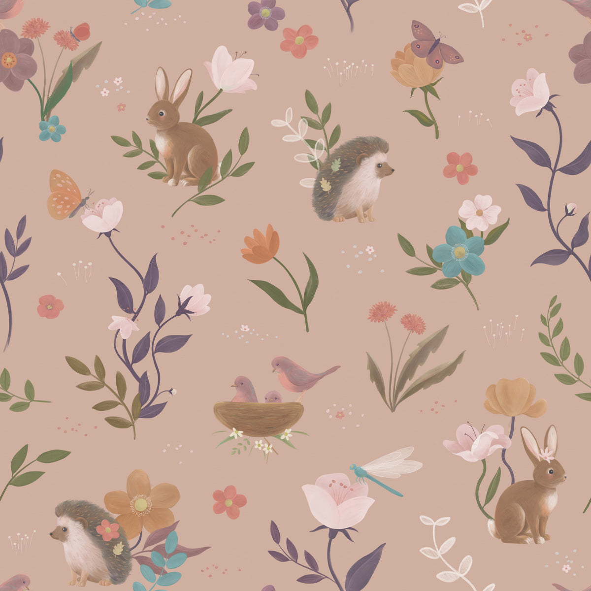 Whimsical Forest Friends Meadow Wallpaper⁠ in your room — zoomed